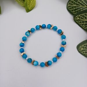 Handcrafted Blue Beaded Bracelet with Gold Accents
